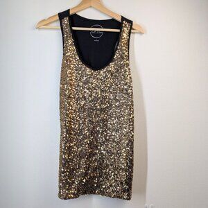 INC International Concepts Sequined Black and Gold Top Size L